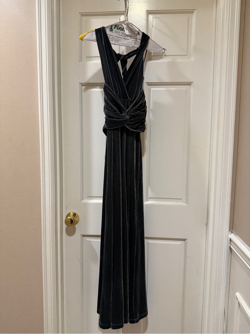 Boston Proper Black Velvet Twist-Front Maxi Dress
